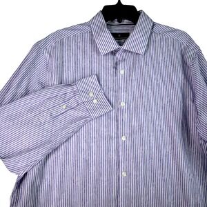 Hart Schaffner Marx Button Up Shirt Mens XL Blue White Stripe Textured Office